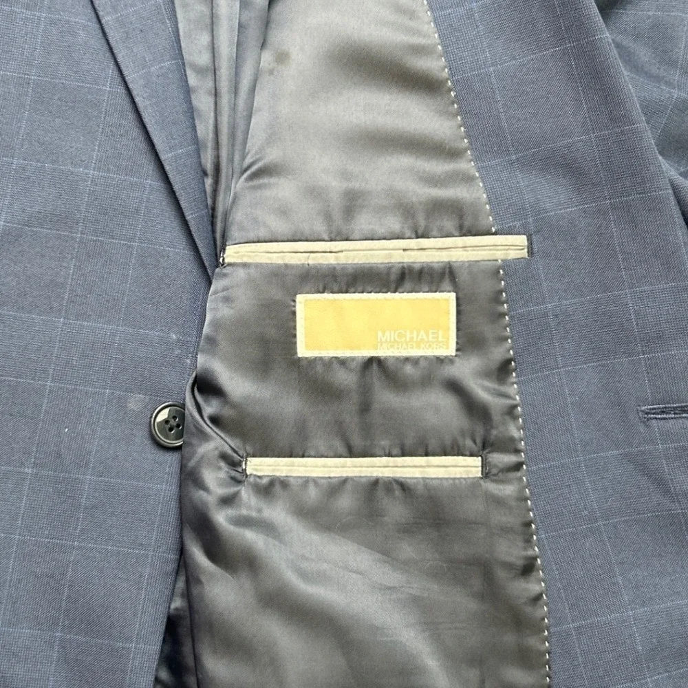 Michael Kors Mens Windowpane Plaid Two Button Blazer Sport Coat Size 44R Blue